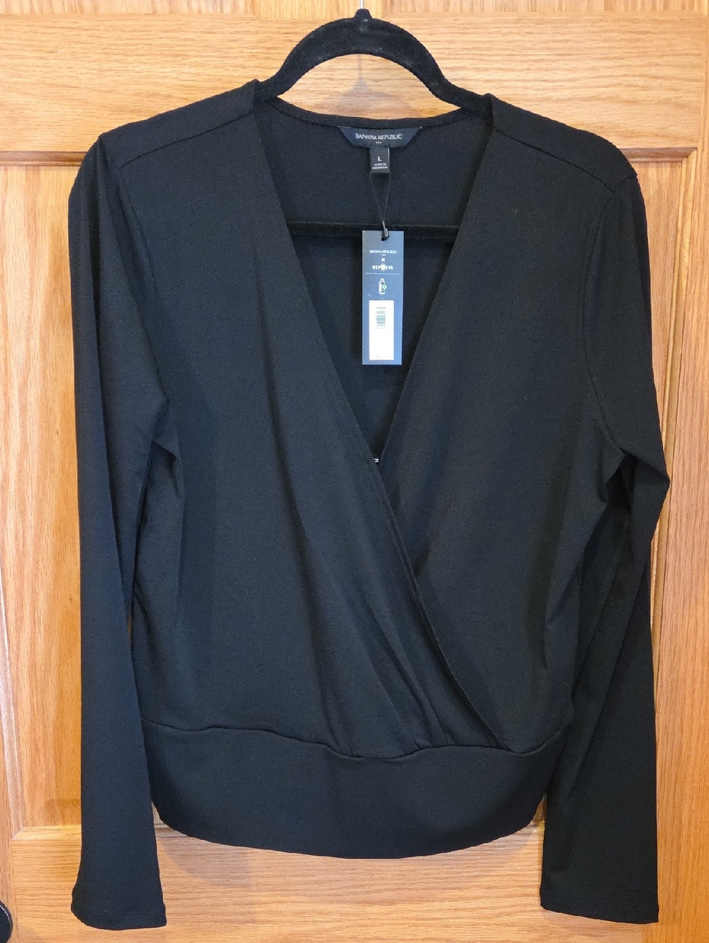 Banana Republic Black Surplice Long-Sleeve Top